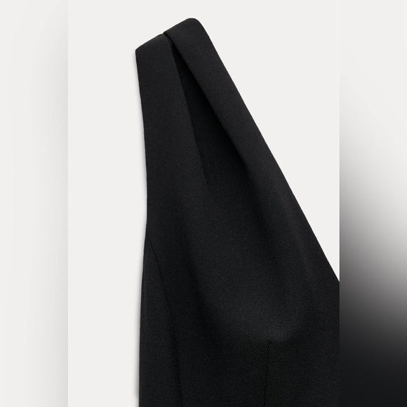 NWT. Zara ZW Collection Black Viscose Blend Voluminous Short V-Neck Dress Size S - Picture 8 of 11